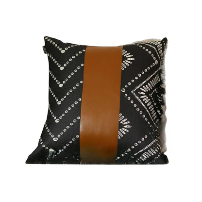 Black Geometric Pattern Leather Throw Pillow