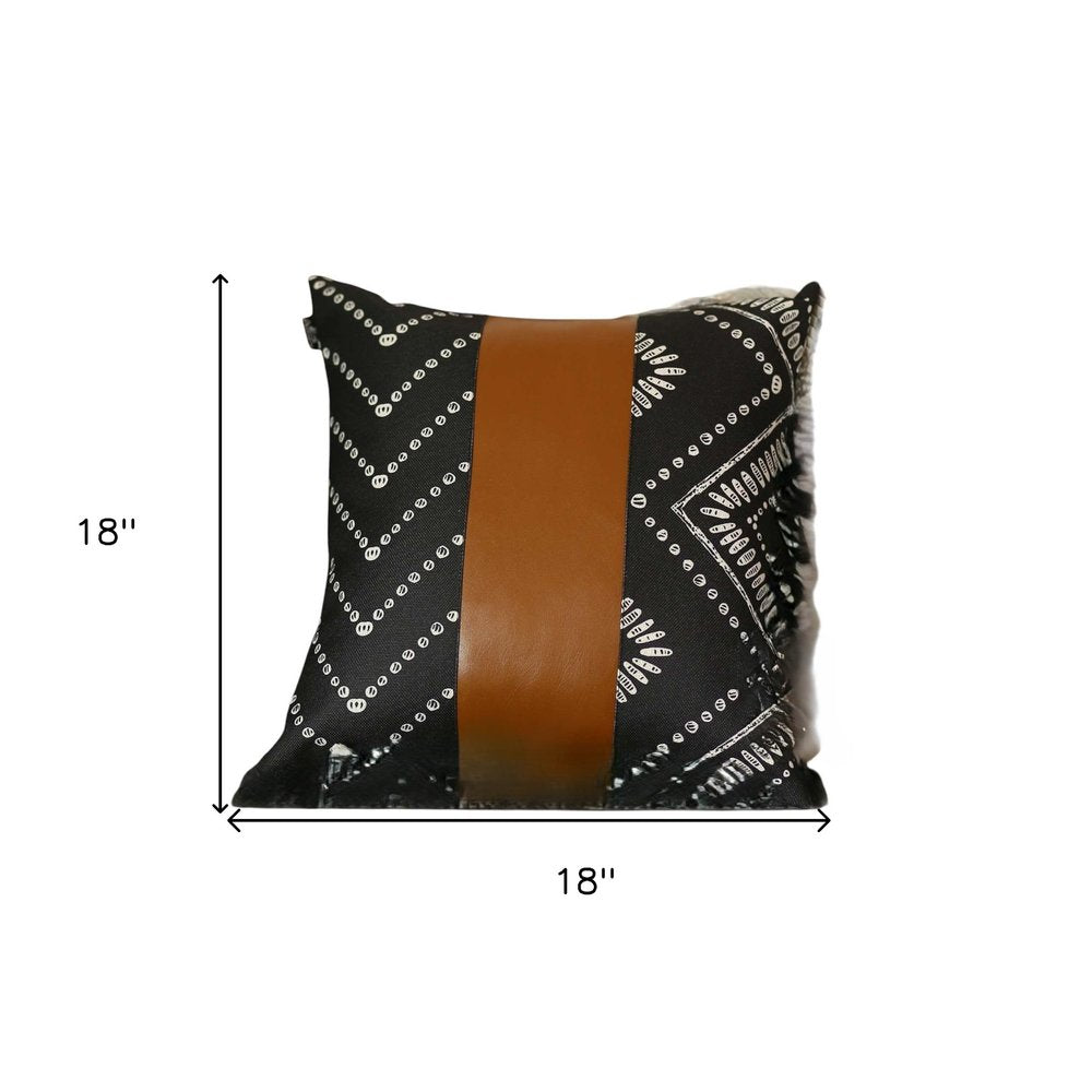 Black Geometric Pattern Leather Throw Pillow