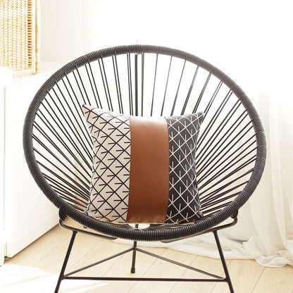 Monochromatic Lattice Faux Leather Throw Pillow