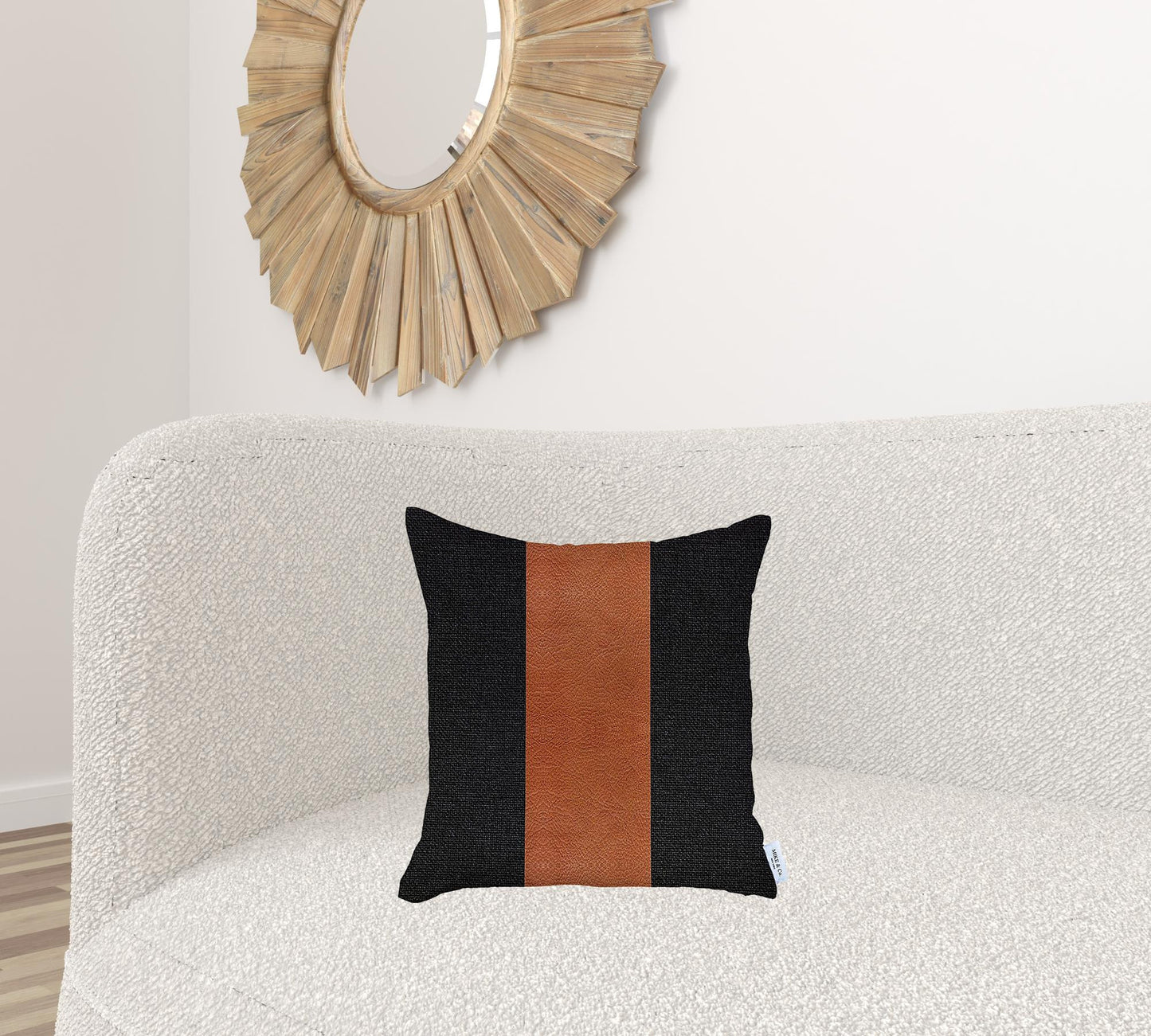 Black and Brown Strap Faux Leather Throw Pillow