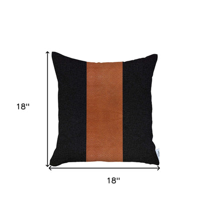 Black and Brown Strap Faux Leather Throw Pillow