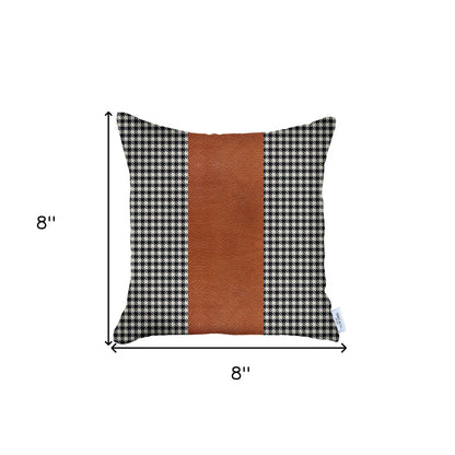 Black Houndstooth Faux Leather Strap Throw Pillow