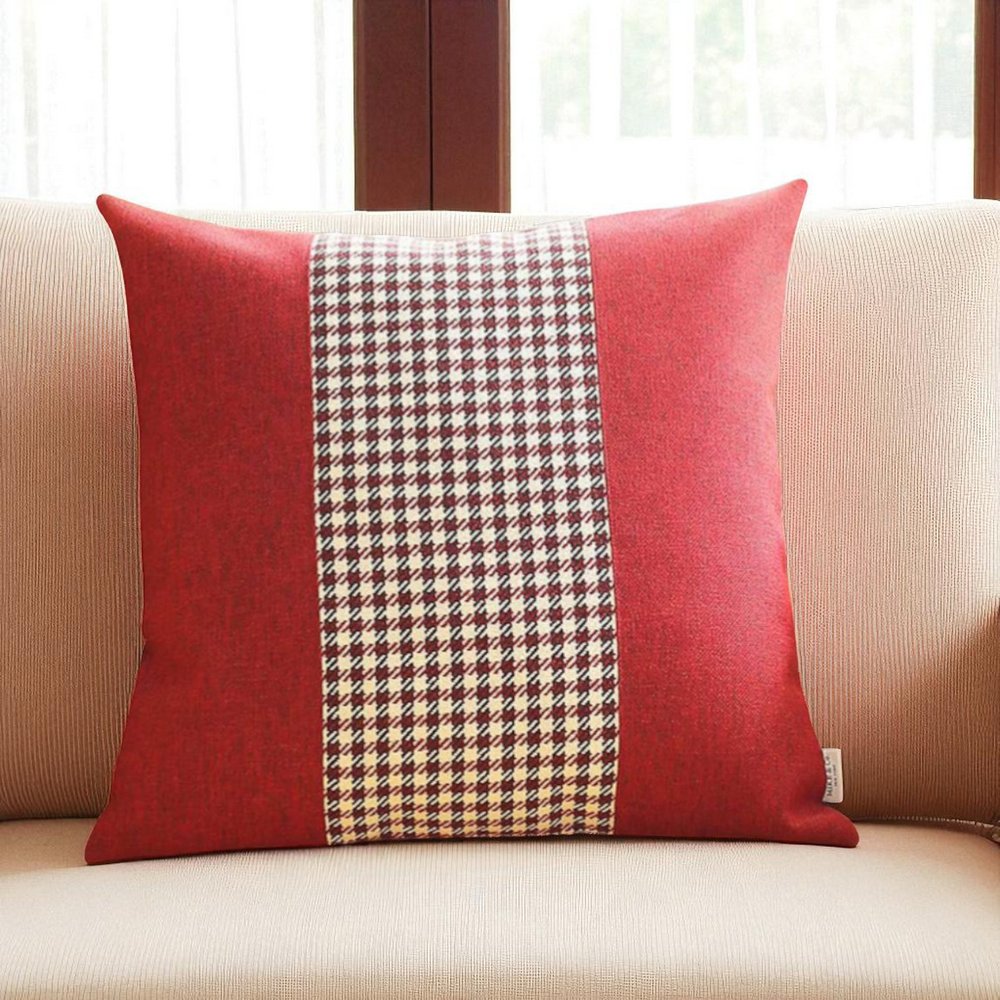Red and Black Houndstooth Throw Pillow