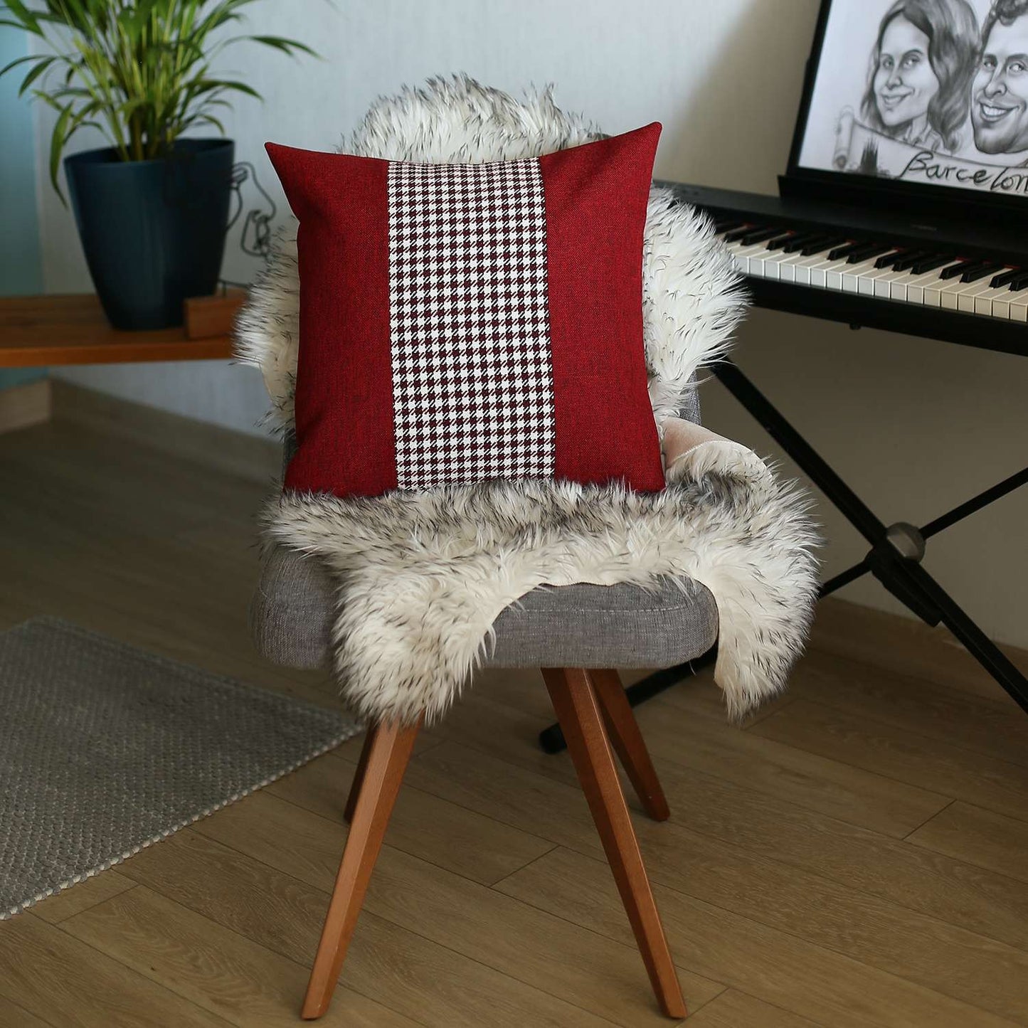 Red and Black Houndstooth Throw Pillow