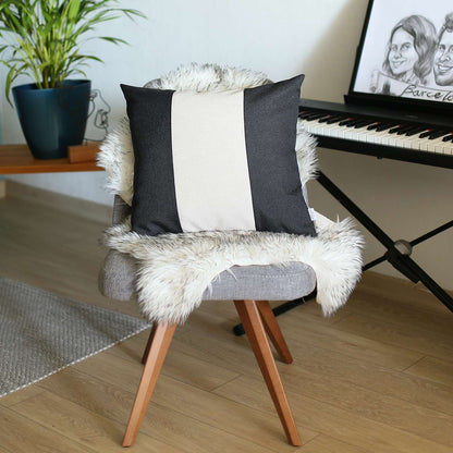 Black and White Centered Strap Throw Pillow