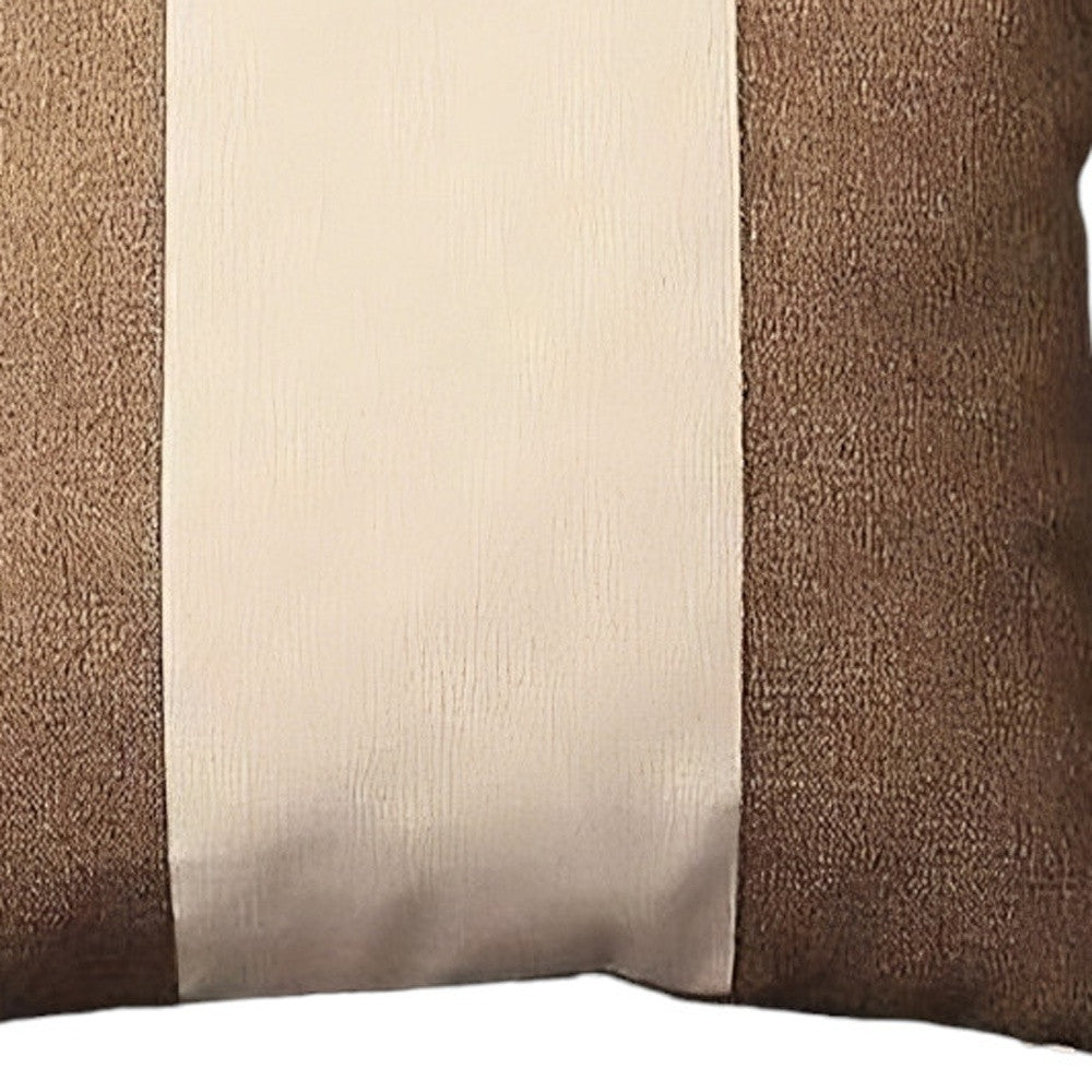 Brown and White Centered Strap Throw Pillow