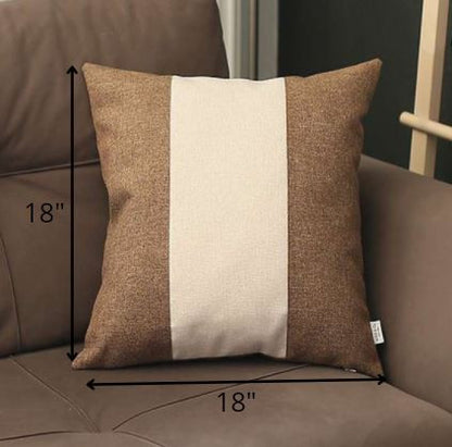 Brown and White Centered Strap Throw Pillow