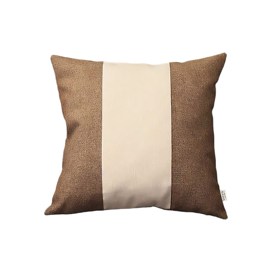 Brown and White Centered Strap Throw Pillow