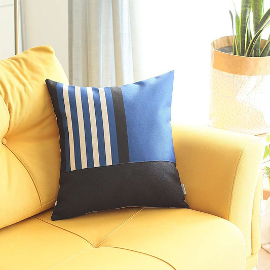 Blue and Black Printed Geometric Throw Pillow