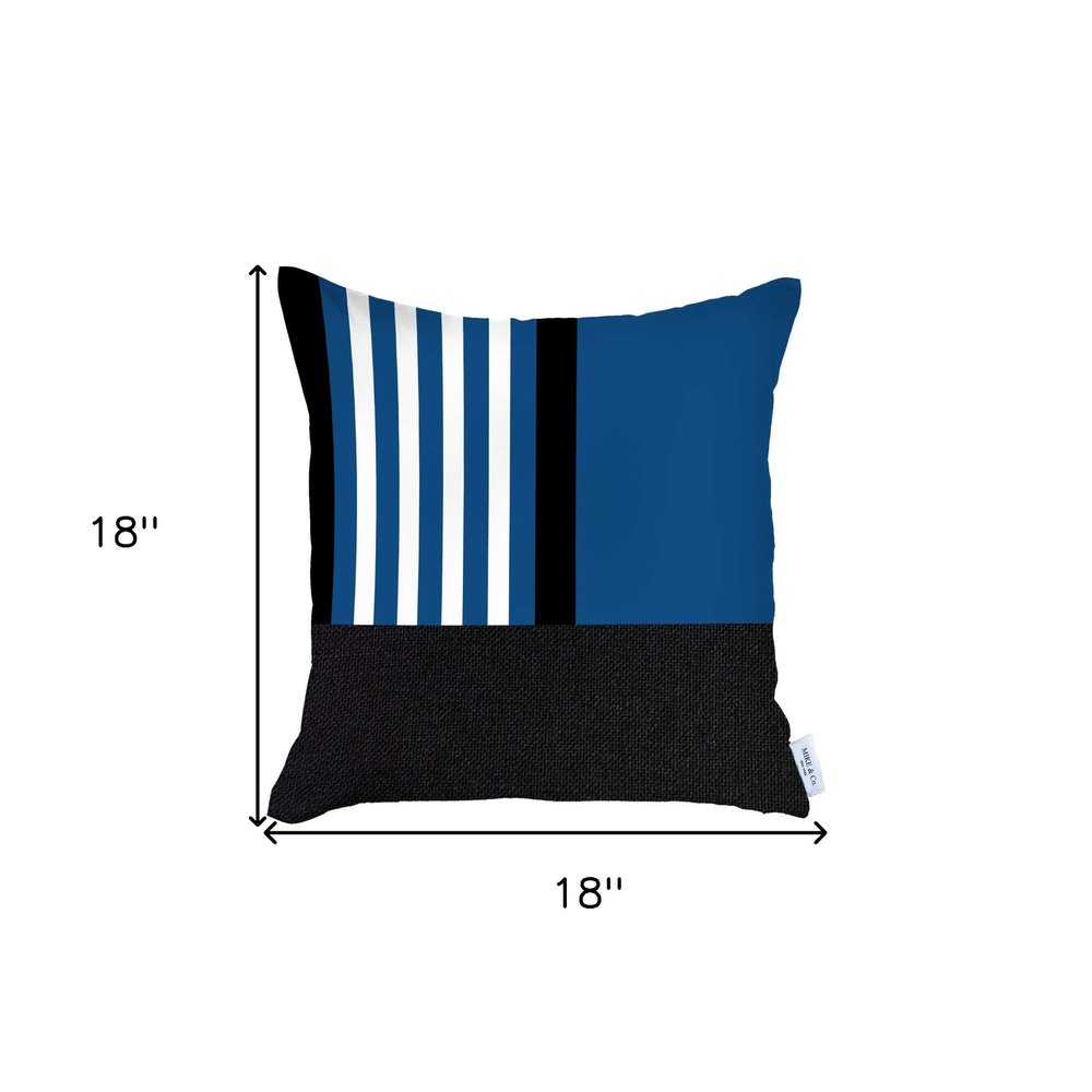 Blue and Black Printed Geometric Throw Pillow