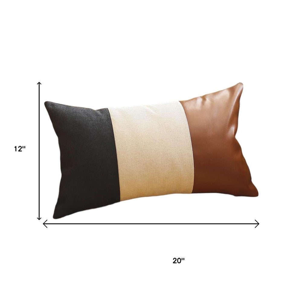 Tricolored Faux Leather Lumbar Throw Pillow
