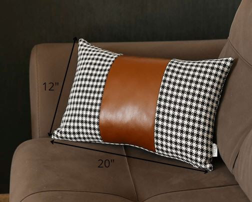 Brown Band Houndstooth Lumbar Throw Pillow