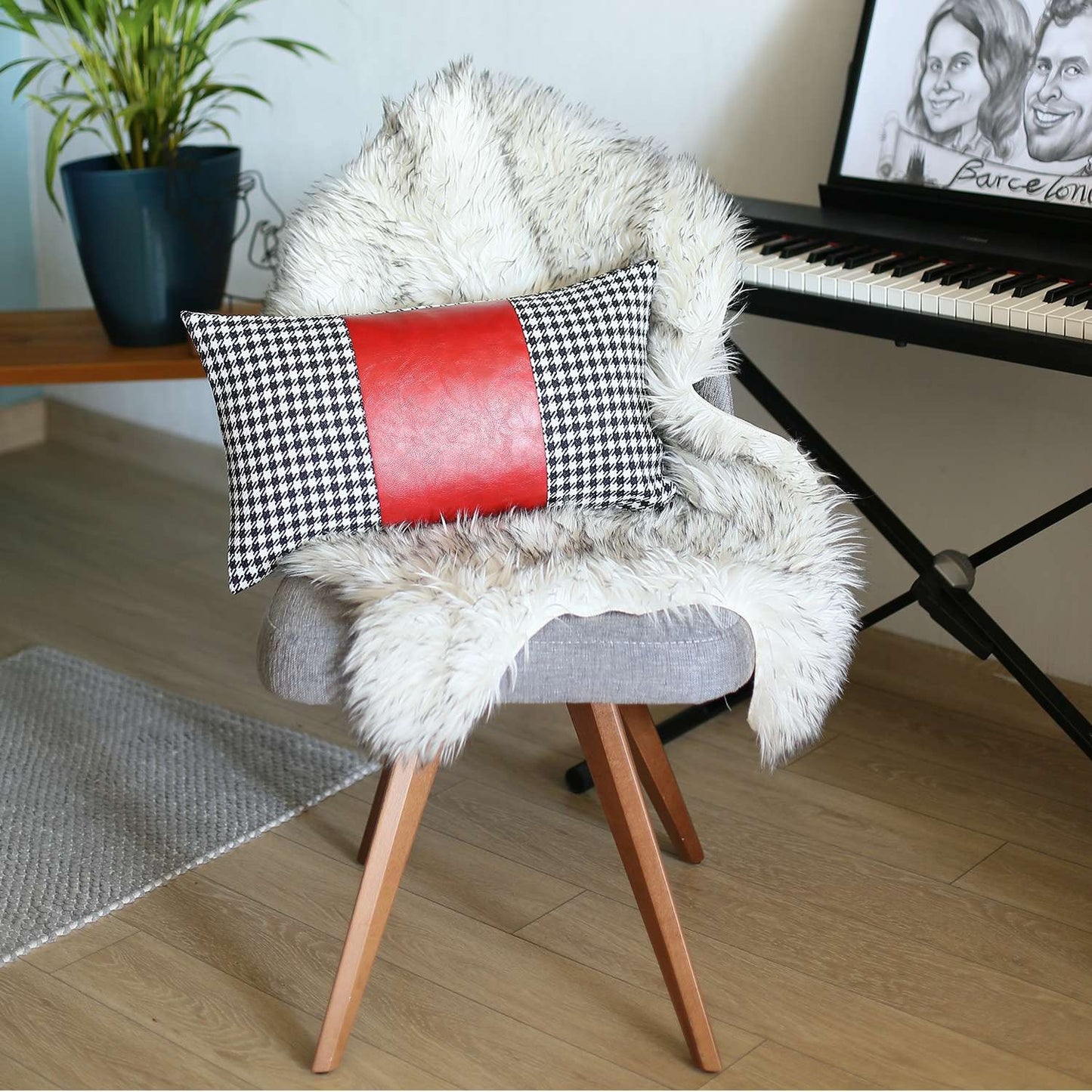 Red Band Houndstooth Lumbar Throw Pillow