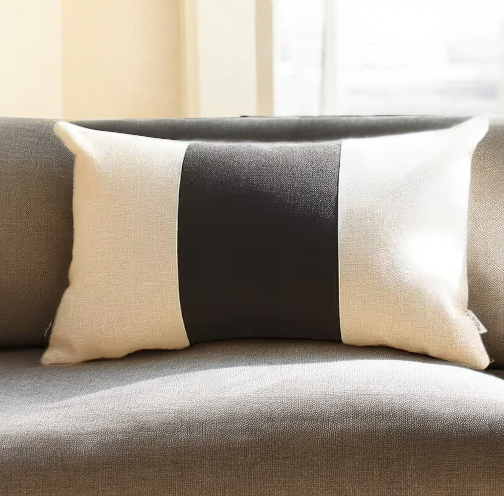 12" X 20" Black and White Striped Lumbar Throw Pillow