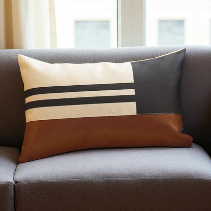 Brown and Black Geometric Lumbar Throw Pillow