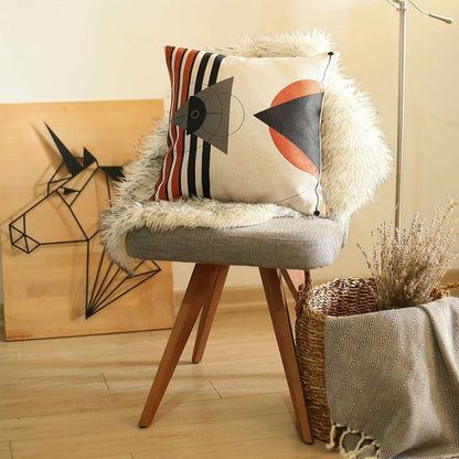 18" Gray Ivory And Orange Abstract Fabric Throw Pillow