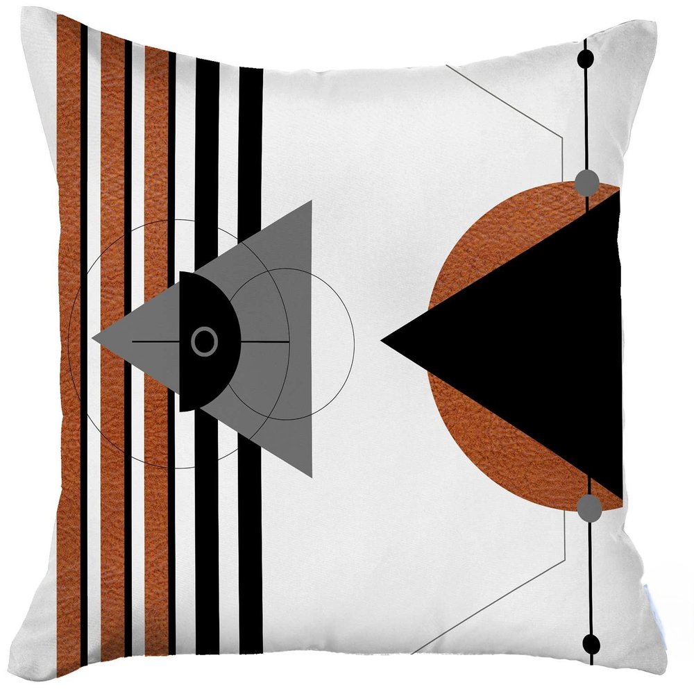 18" Gray Ivory And Orange Abstract Fabric Throw Pillow