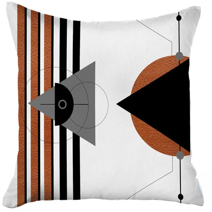18" Gray Ivory And Orange Abstract Fabric Throw Pillow