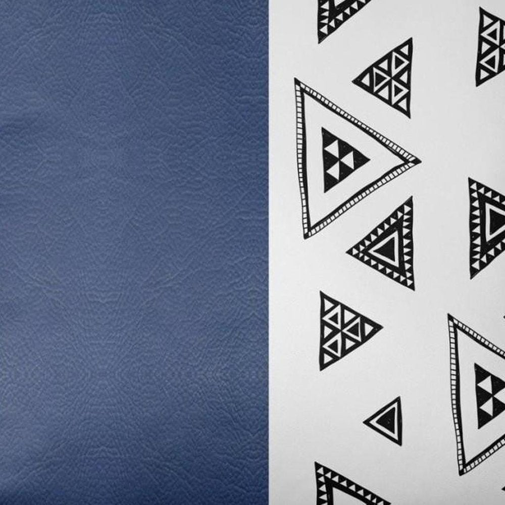 Navy Triangular Motifs Faux Leather Throw Pillow