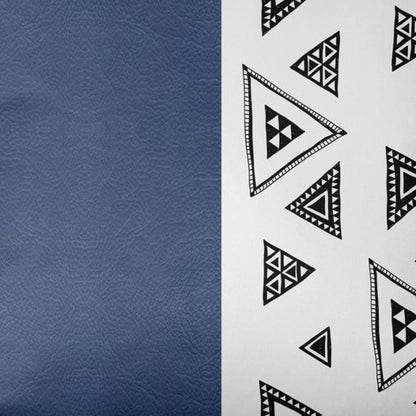 Navy Triangular Motifs Faux Leather Throw Pillow