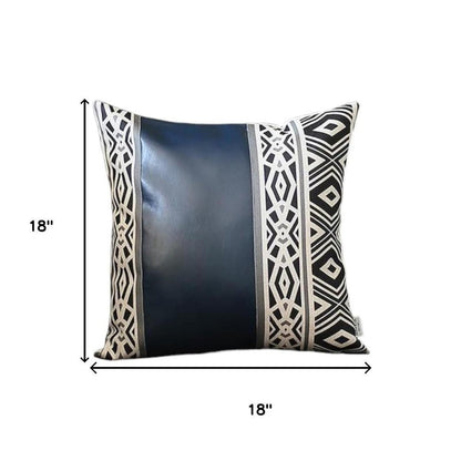 Deep Navy Faux Leather Geometric Throw Pillow