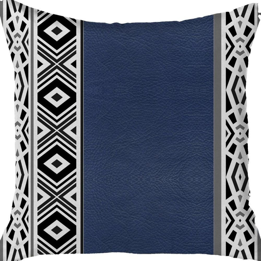 Deep Navy Faux Leather Geometric Throw Pillow