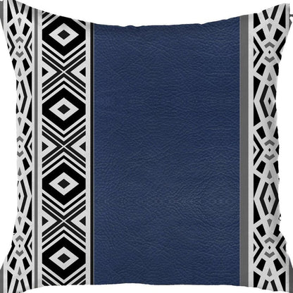 Deep Navy Faux Leather Geometric Throw Pillow