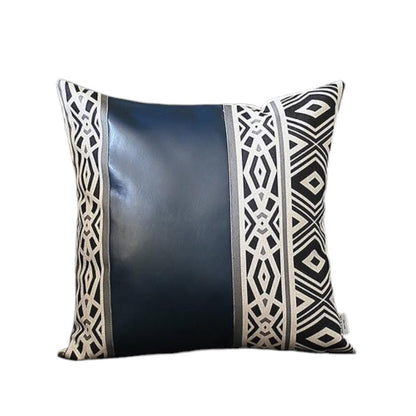Deep Navy Faux Leather Geometric Throw Pillow