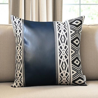 Deep Navy Faux Leather Geometric Throw Pillow