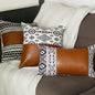 18" Brown Black And White Geometric Faux Leather And Fabric Throw Pillow