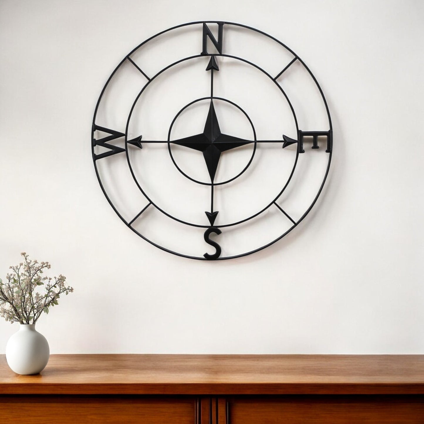 Black Metal Compass Shaped Wall Decor