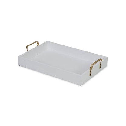 16" White Wood Handcrafted Serving Tray With Gold Handles