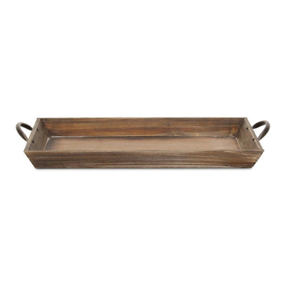 19" Brown Wood Handmade Serving Tray With Handles