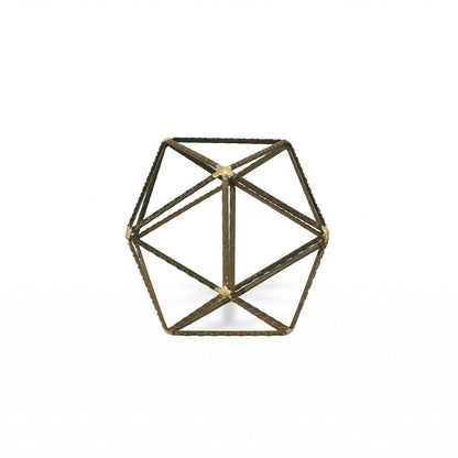 8" Brown and Gold Metal Hand Painted Geometric Orb Tabletop Sculpture