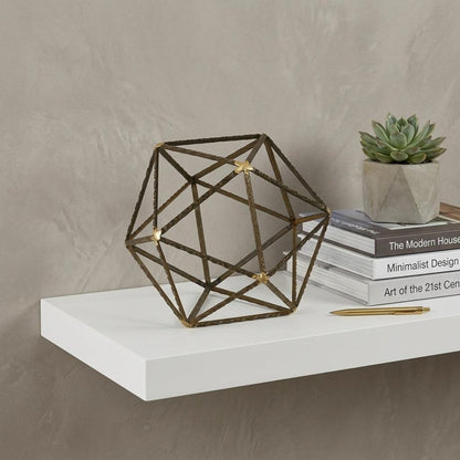 8" Brown and Gold Metal Hand Painted Geometric Orb Tabletop Sculpture