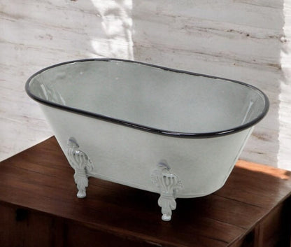 5" Gray Polyresin Hand Painted Decorative Tub Tabletop Sculpture