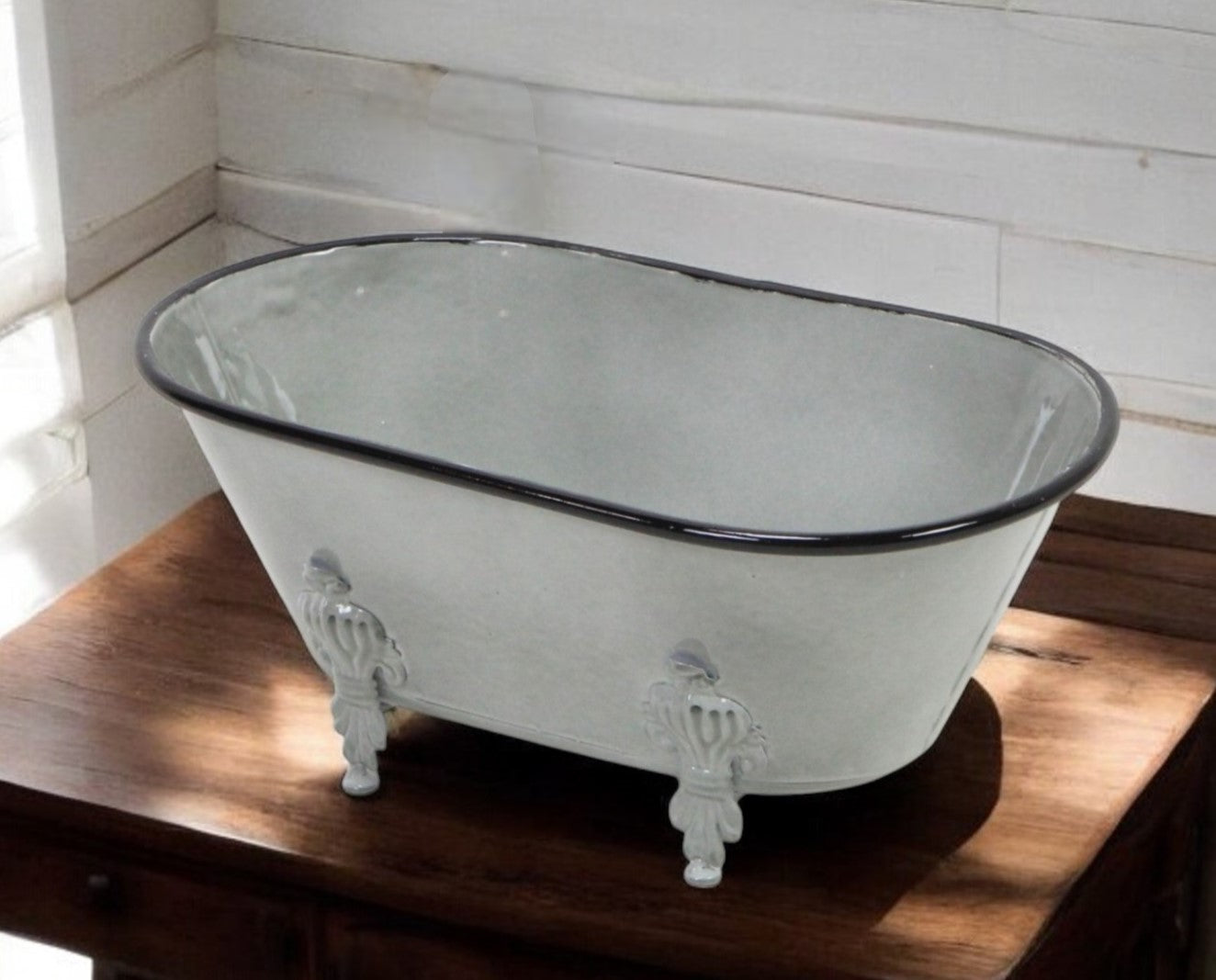 5" Gray Polyresin Hand Painted Decorative Tub Tabletop Sculpture