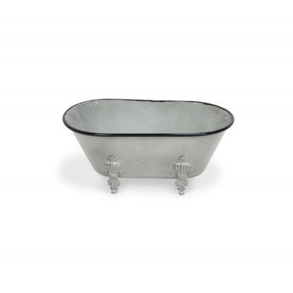 5" Gray Polyresin Hand Painted Decorative Tub Tabletop Sculpture