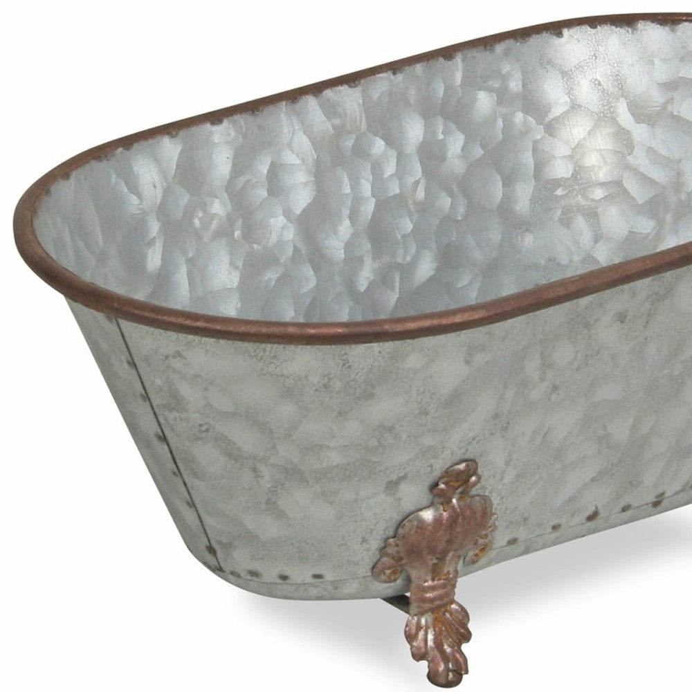 5" Gray Metal Hand Painted Decorative Tub Tabletop Sculpture