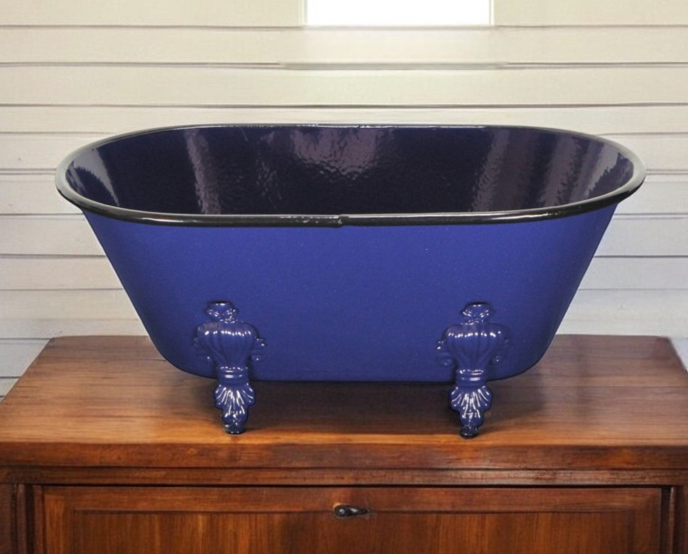 5" Blue Metal Hand Painted Decorative Tub Tabletop Sculpture