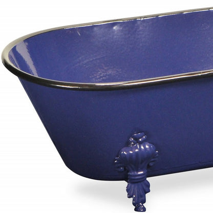 5" Blue Metal Hand Painted Decorative Tub Tabletop Sculpture