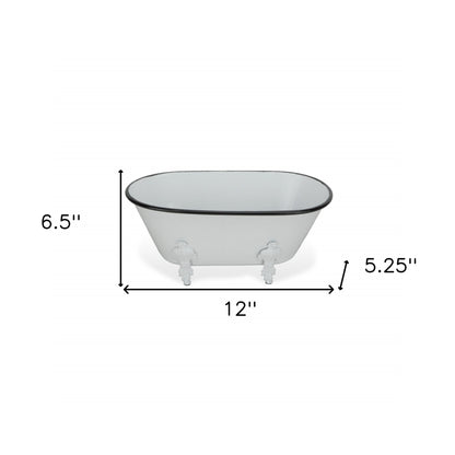 5" White Metal Hand Painted Decorative Tub Tabletop Sculpture