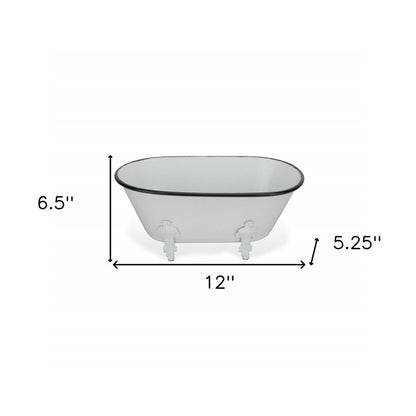 5" White Metal Hand Painted Decorative Tub Tabletop Sculpture