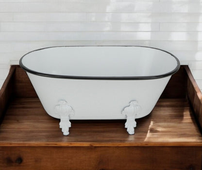 5" White Metal Hand Painted Decorative Tub Tabletop Sculpture