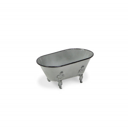 5" Gray Metal Hand Painted Decorative Tub Tabletop Sculpture