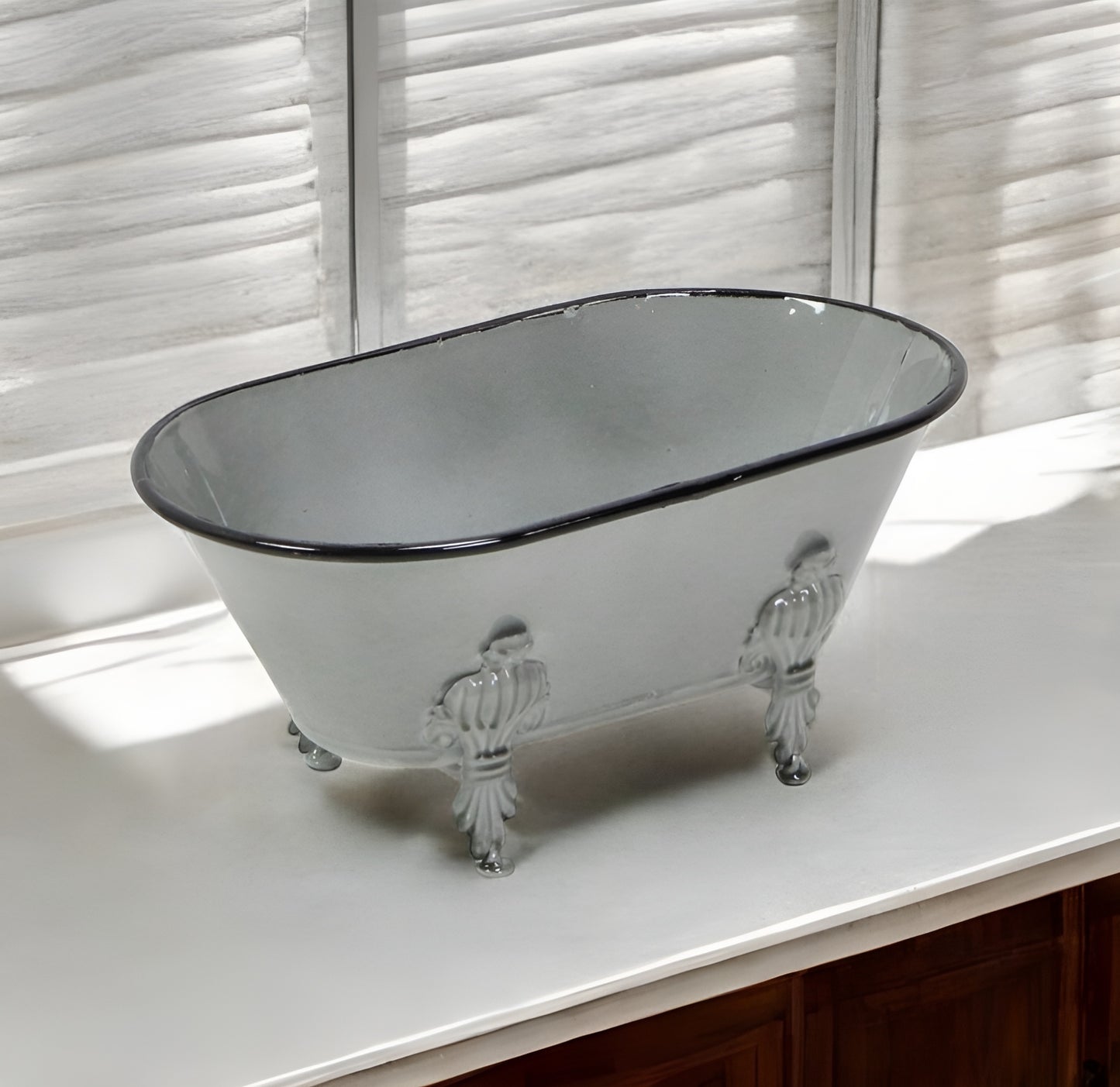 5" Gray Metal Hand Painted Decorative Tub Tabletop Sculpture