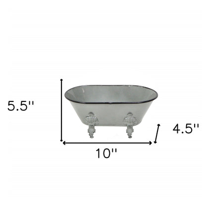 5" Gray Metal Hand Painted Decorative Tub Tabletop Sculpture