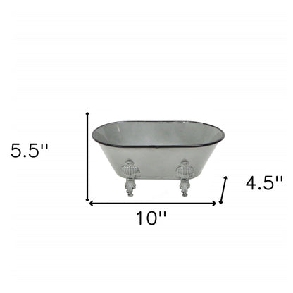 5" Gray Metal Hand Painted Decorative Tub Tabletop Sculpture