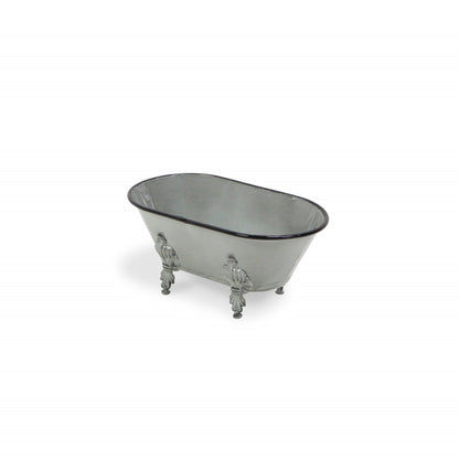 5" Gray Metal Hand Painted Decorative Tub Tabletop Sculpture