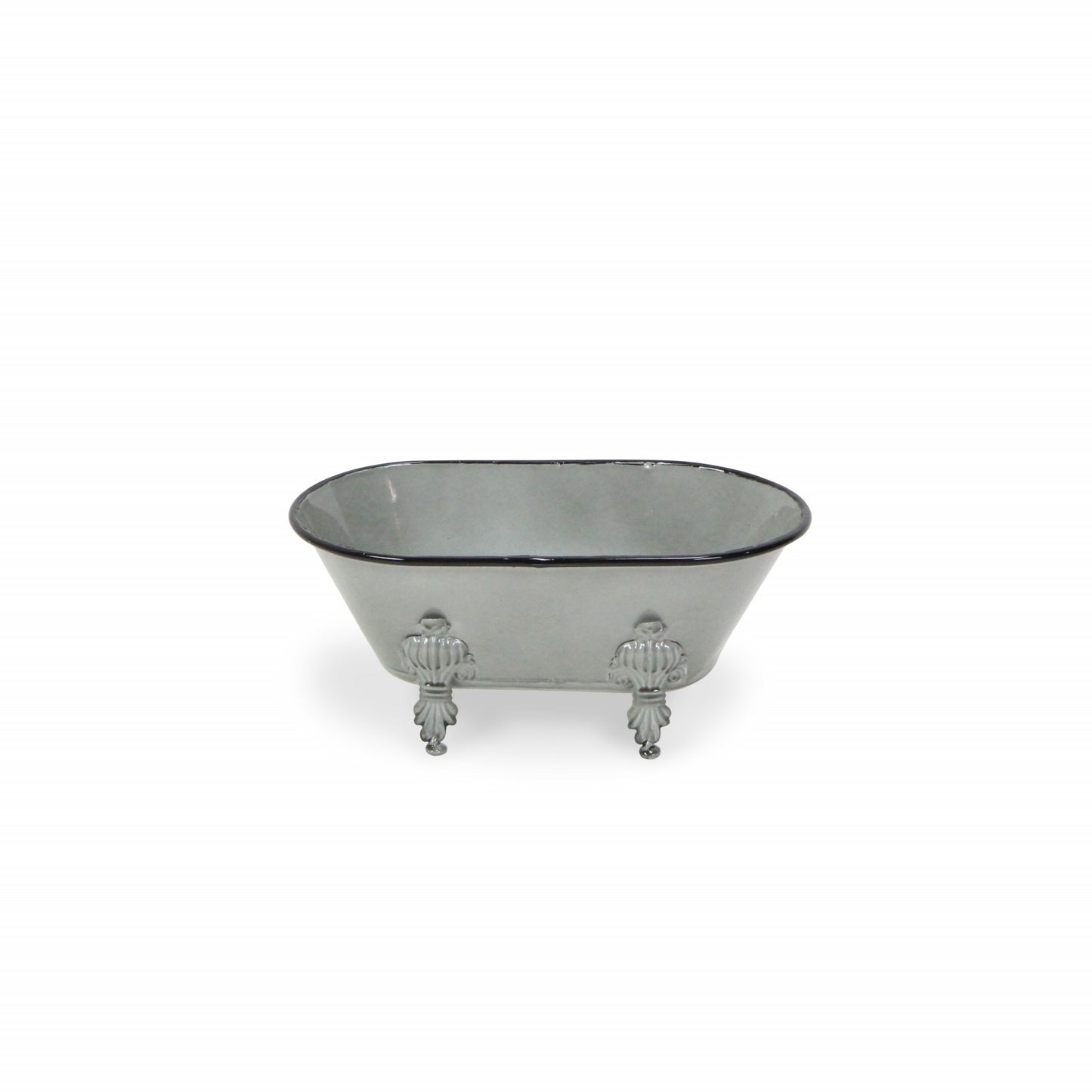 5" Gray Metal Hand Painted Decorative Tub Tabletop Sculpture